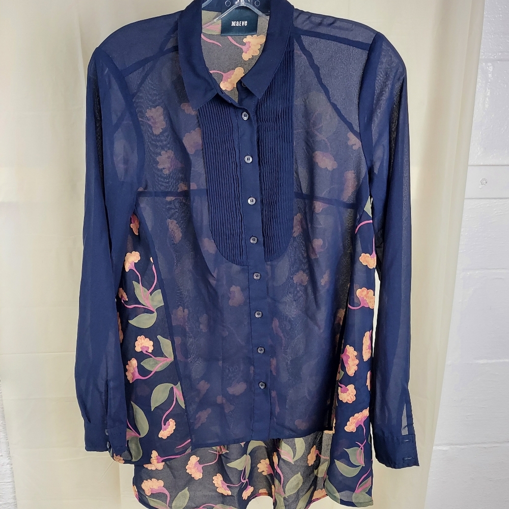 Size 0 Maeve ANTHROPOLOGIE Sheer High Low Blouse